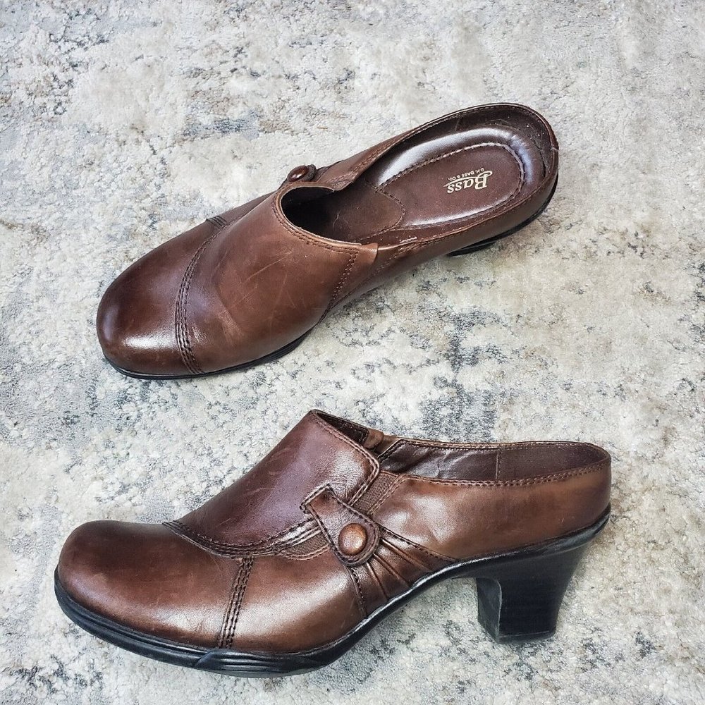 Bass Bryanna Mule Women's 8.5 M Brown Leather Slip On Clog Slide Shoe